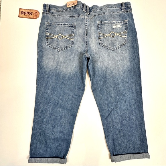 MUDD Women's Blue Distressed Low Rise Cropped Jeans, Size 15 - Picture 6 of 15